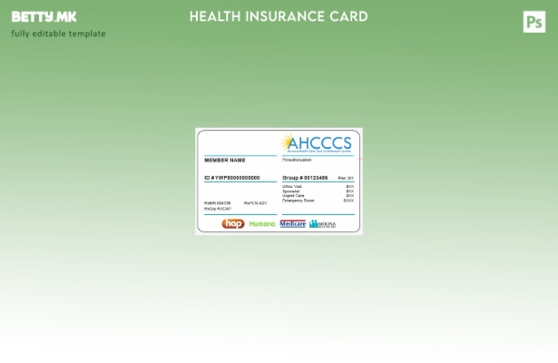 Модерен стил шаблон за картичка за здравствено осигурување во Аризона